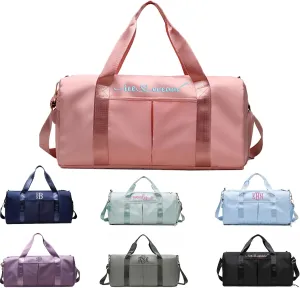 Personalized Duffel Bag with Embroidered Initials, Weekend Overnight Bag for Women with Wet Dry Pockets/Shoe, Sport Gym Bags for Boy/Men, Bridal Shower, Bridesmaid Gift, Gymnastics Dance Pack for Girl