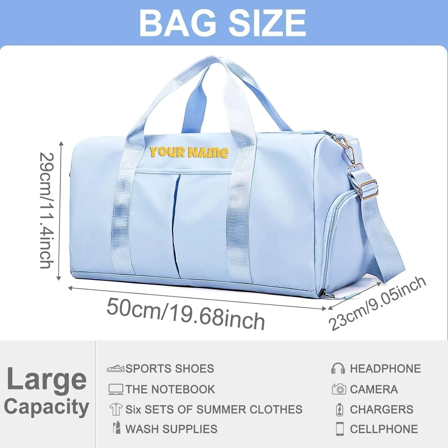 Personalized Duffel Bags Custom Gym Weekender Overnight Bag with Shoe Compartment, Name Embroidered Waterproof Travel Bags for Women Men, Purple