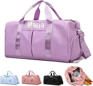 Personalized Duffel Bags Custom Gym Weekender Overnight Bag with Shoe Compartment, Name Embroidered Waterproof Travel Bags for Women Men, Purple