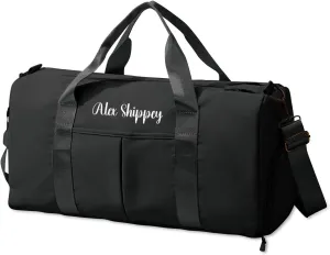 Personalized Duffel Gym Bag for Women,Custom Embroidered Name Weekend Overnight Bag with Shoe Compartment Wet/Dry Pocket