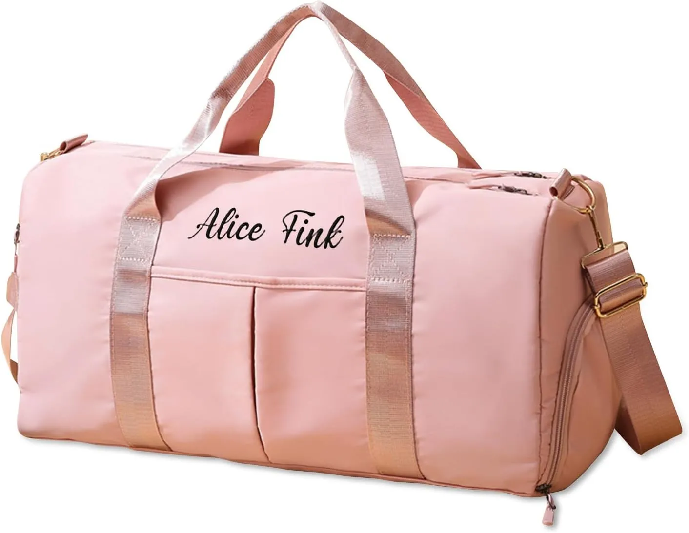 Personalized Duffel Gym Bag for Women,Custom Embroidered Name Weekend Overnight Bag with Shoe Compartment Wet/Dry Pocket