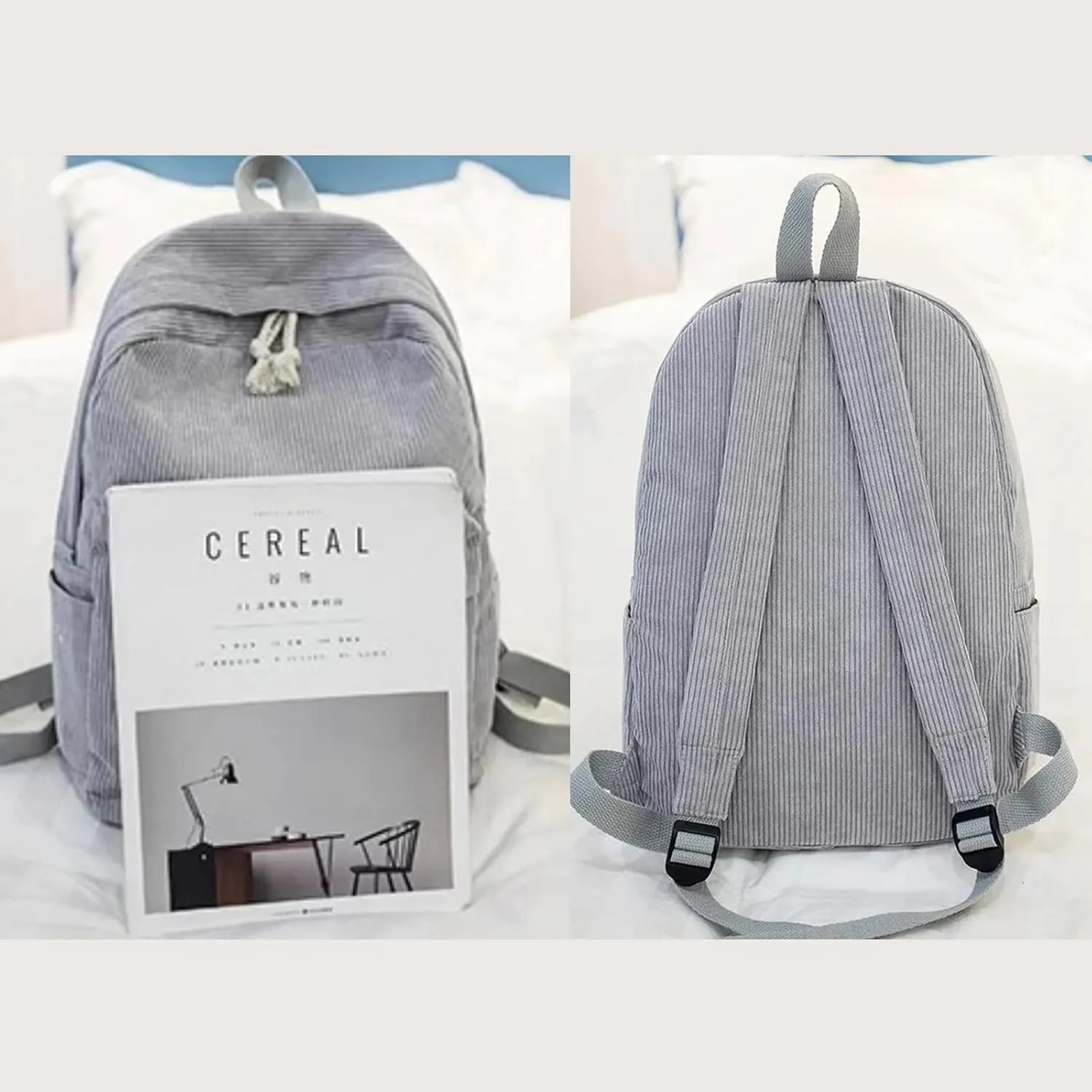 Personalized Embroidered Backpack, Custom Name Backpack, Embroidered Backpack Adult, Corduroy Backpack Kids, Grey, embroidery name