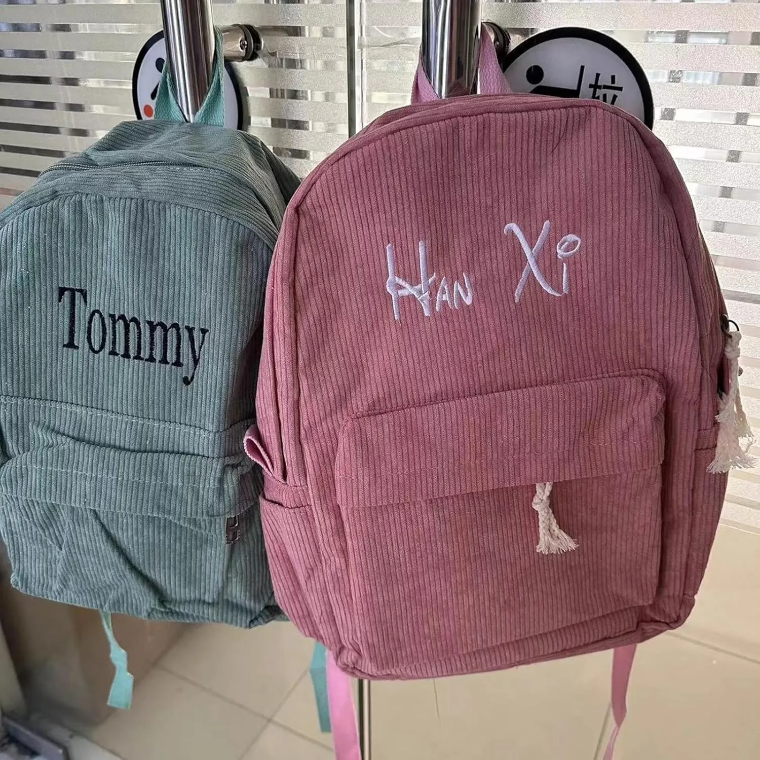 Personalized Embroidered Backpack, Custom Name Backpack, Embroidered Backpack Adult, Corduroy Backpack Kids, Grey, embroidery name
