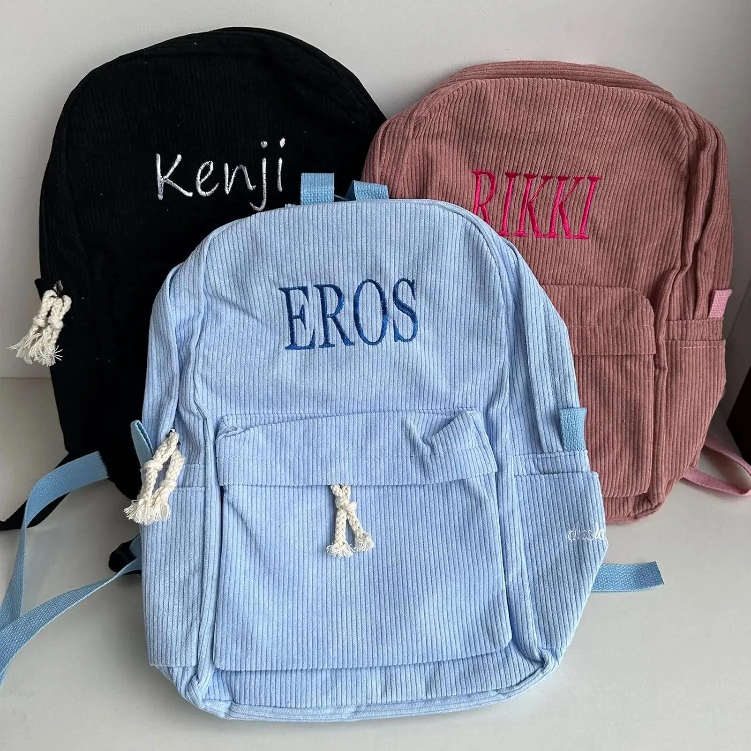 Personalized Embroidered Backpack, Custom Name Backpack, Embroidered Backpack Adult, Corduroy Backpack Kids, Pink, embroidery name