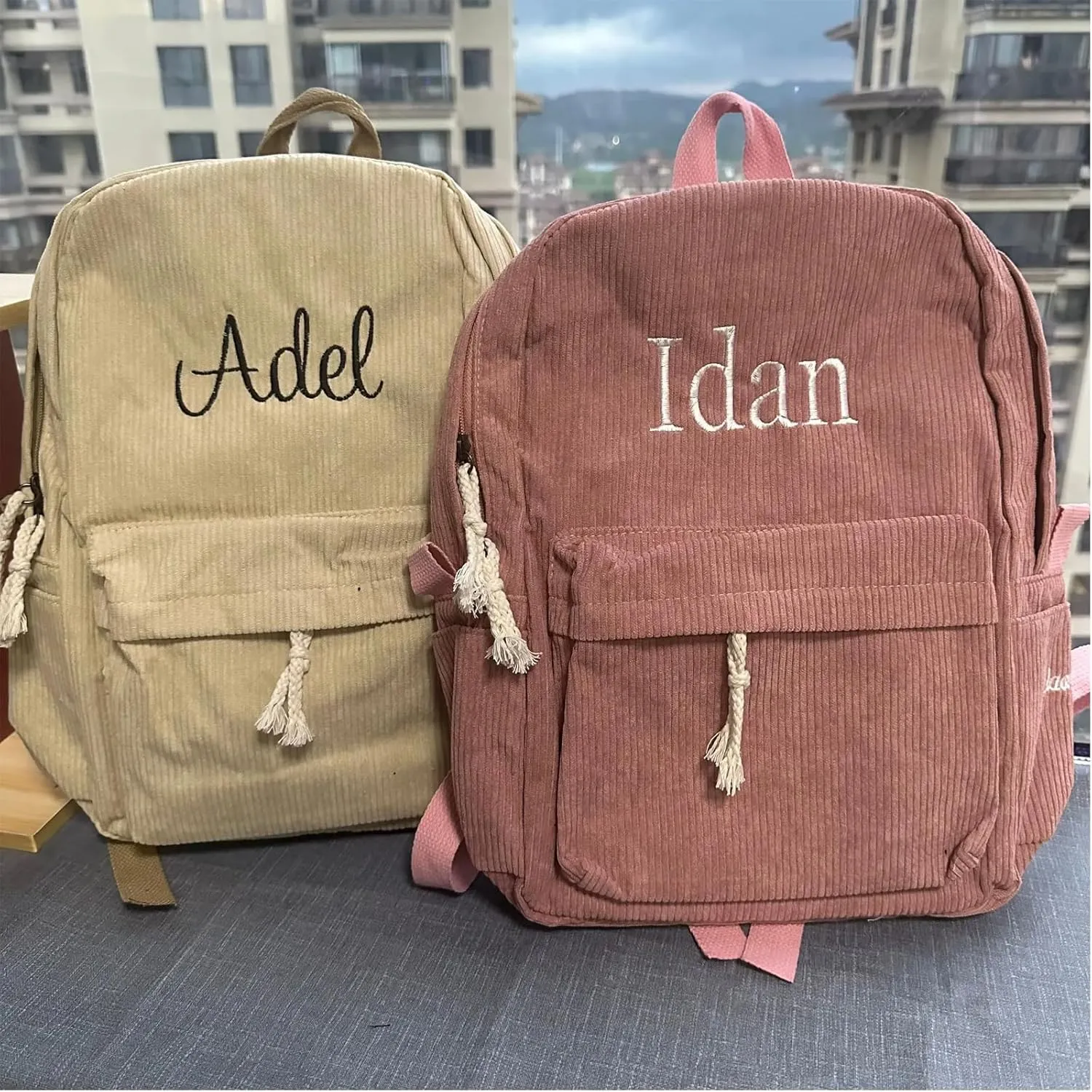 Personalized Embroidered Backpack, Custom Name Backpack, Embroidered Backpack Adult, Corduroy Backpack Kids, Pink, embroidery name