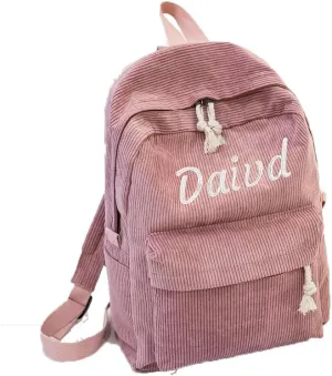 Personalized Embroidered Backpack, Custom Name Backpack, Embroidered Backpack Adult, Corduroy Backpack Kids, Pink, embroidery name