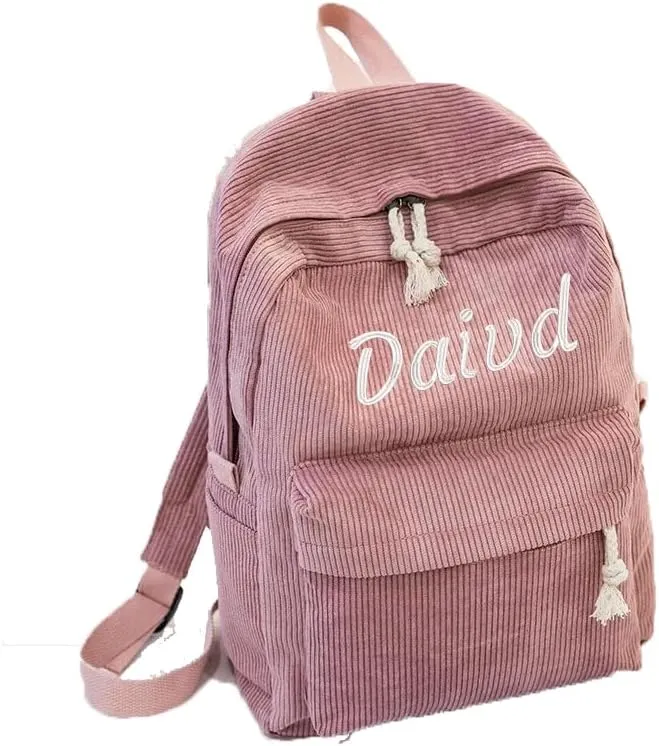Personalized Embroidered Backpack, Custom Name Backpack, Embroidered Backpack Adult, Corduroy Backpack Kids, Pink, embroidery name