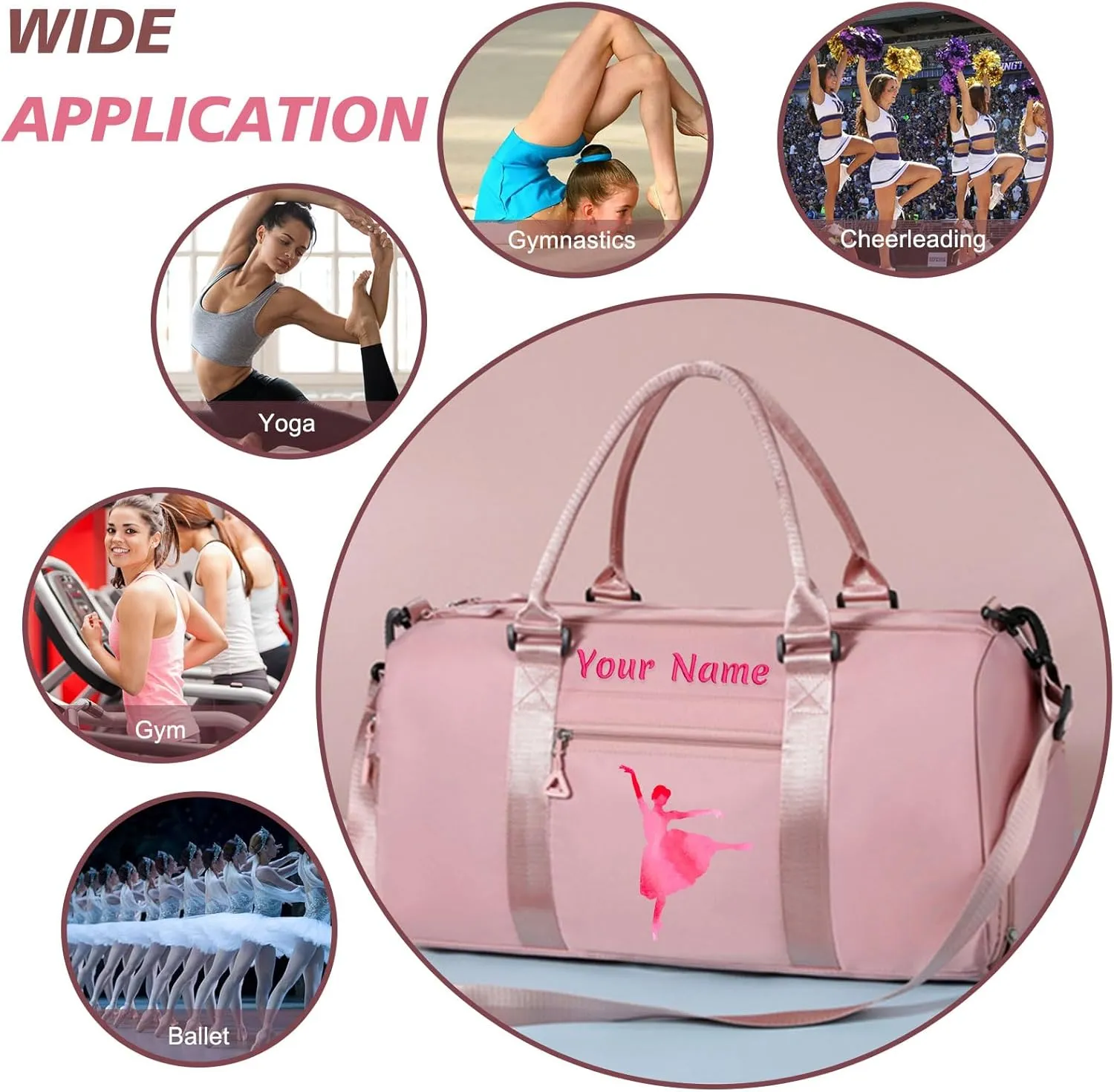 Personalized Embroidered Duffel Bag, Custom Sports Gym Bag with Name for Man Women, Girls Dance Bag Weekend Bag Travel Bag - with Shoulder Strap & Wet Dry Pockets & Shoe Compartment - Mint Green