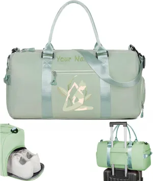 Personalized Embroidered Duffel Bag, Custom Sports Gym Bag with Name for Man Women, Girls Dance Bag Weekend Bag Travel Bag - with Shoulder Strap & Wet Dry Pockets & Shoe Compartment - Mint Green