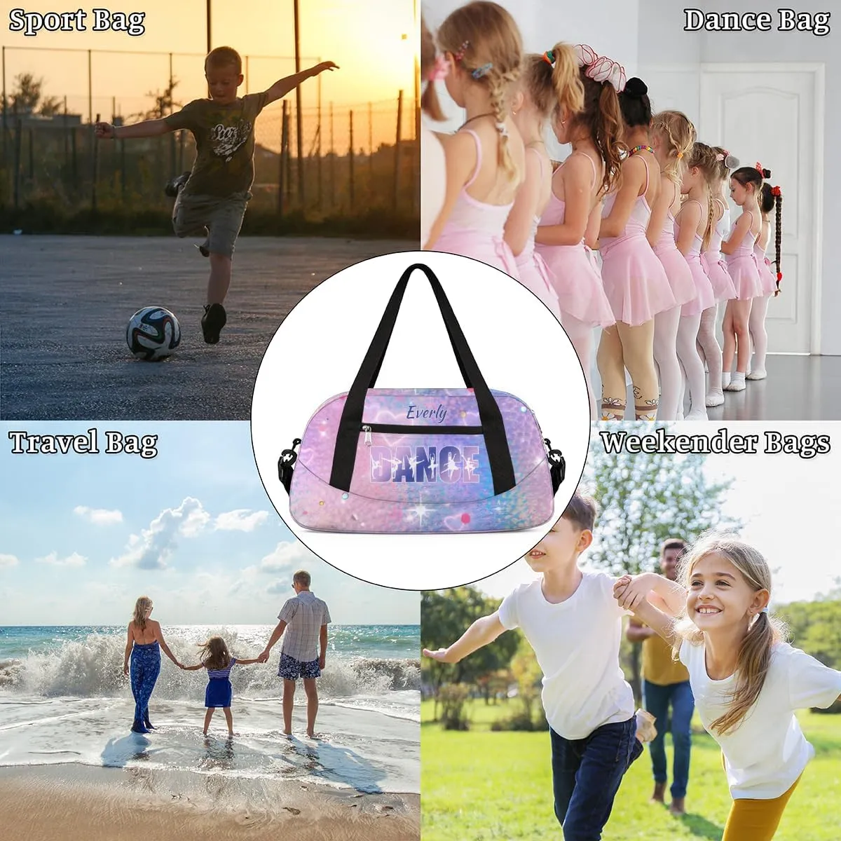 Personalized Gym Bag for Girls Teens, Custom Dance Bag Overnight Small Duffel Bag Carry On Weekend Sports Travel Bag for School Practice Gymnastics Ballet, Colorful Heart Stars