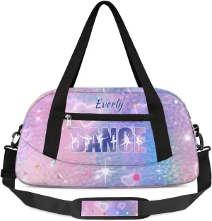 Personalized Gym Bag for Girls Teens, Custom Dance Bag Overnight Small Duffel Bag Carry On Weekend Sports Travel Bag for School Practice Gymnastics Ballet, Colorful Heart Stars
