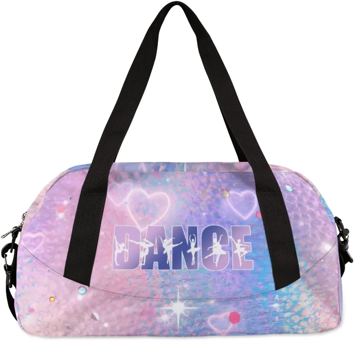 Personalized Gym Bag for Girls Teens, Custom Dance Bag Overnight Small Duffel Bag Carry On Weekend Sports Travel Bag for School Practice Gymnastics Ballet, Colorful Heart Stars