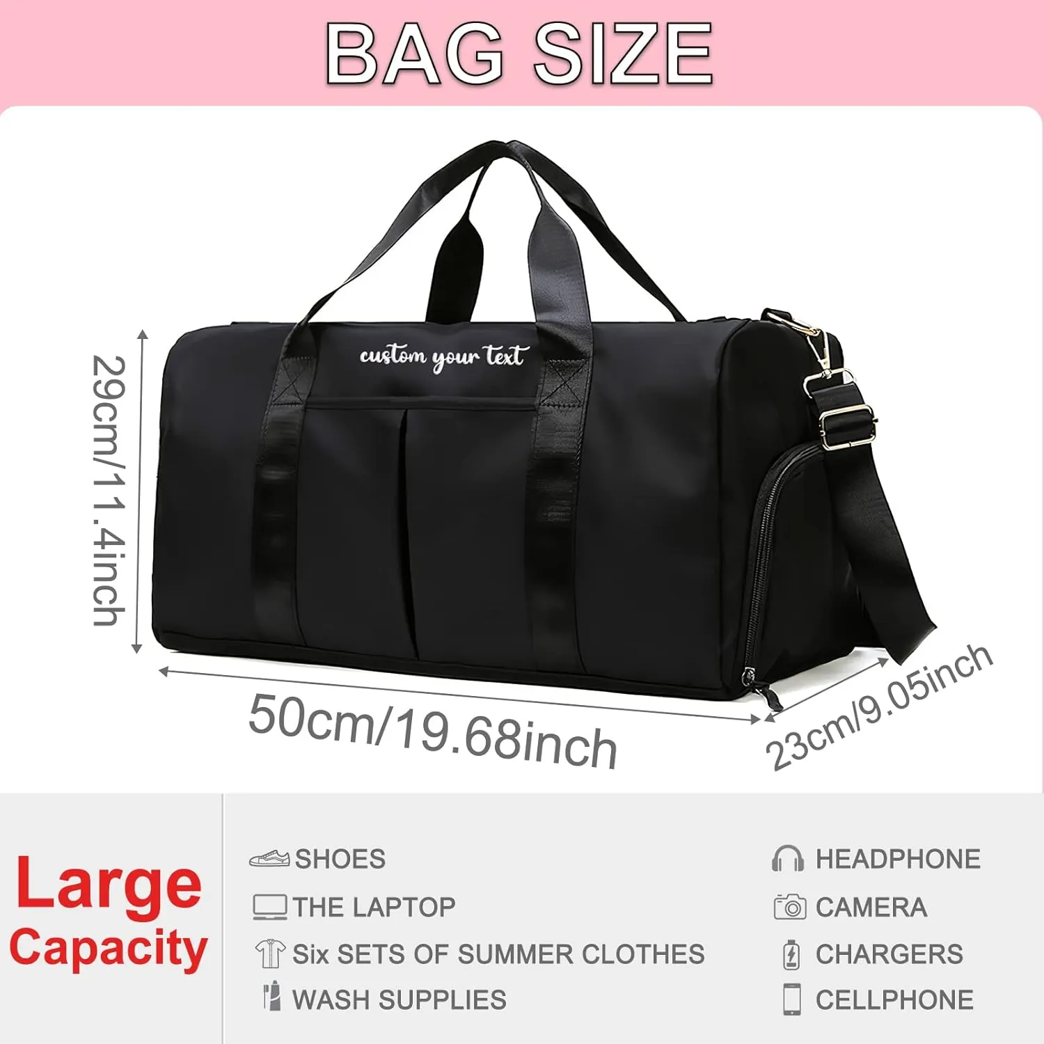 Personalized Initial Duffle Bag Custom Weekender Overnight Bags with Embroidery Name Sports Gym Travel Bags with Wet Dry Pockets Bridal Gift for Women Bridesmaid（Pink）