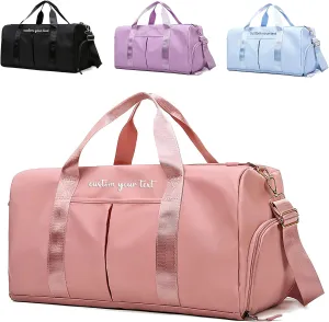 Personalized Initial Duffle Bag Custom Weekender Overnight Bags with Embroidery Name Sports Gym Travel Bags with Wet Dry Pockets Bridal Gift for Women Bridesmaid（Pink）