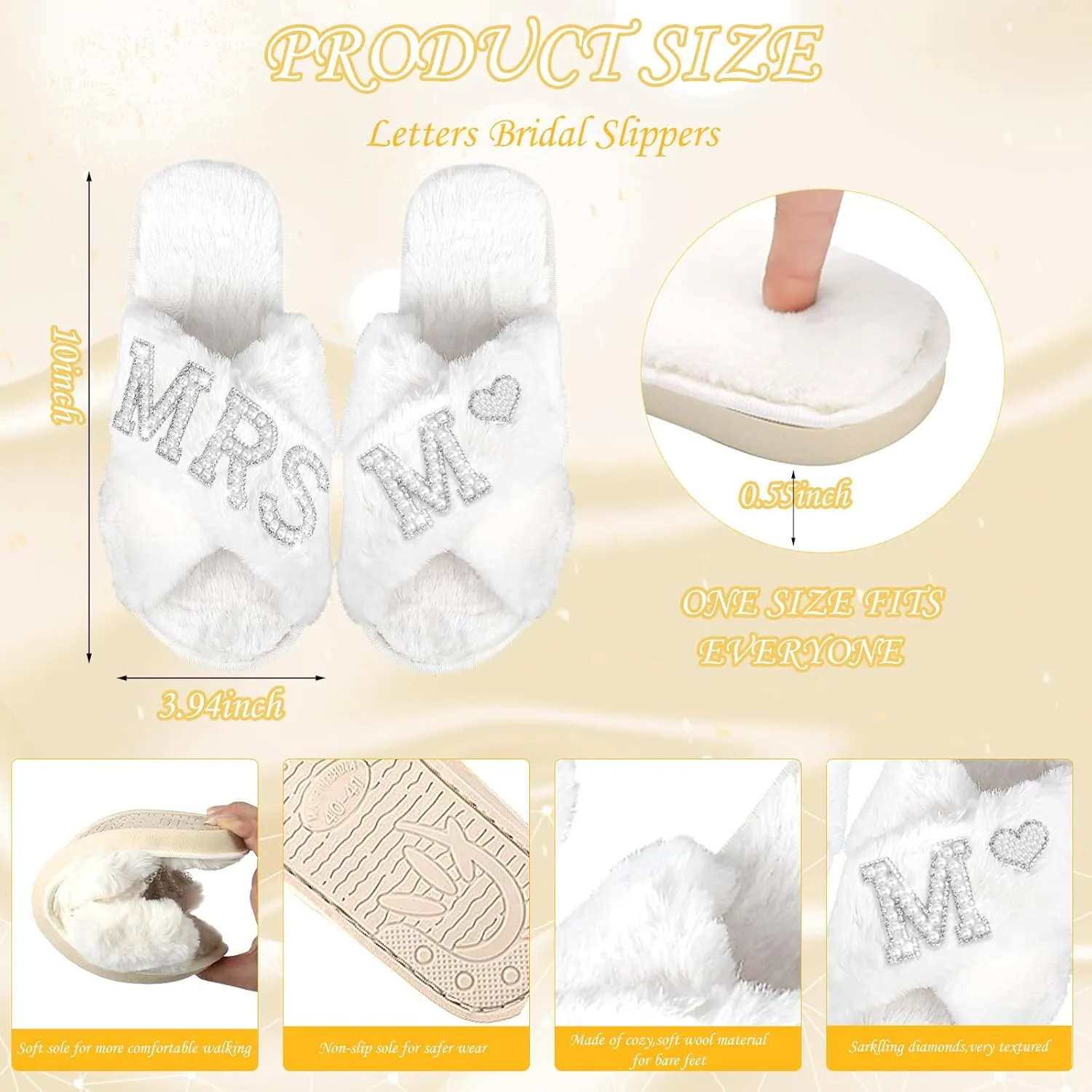 Personalized Initial Wedding Bride Slippers, Bridal Shower Gifts, to Be Gifts, Robe Hair Clip MRS Makeup Bag
