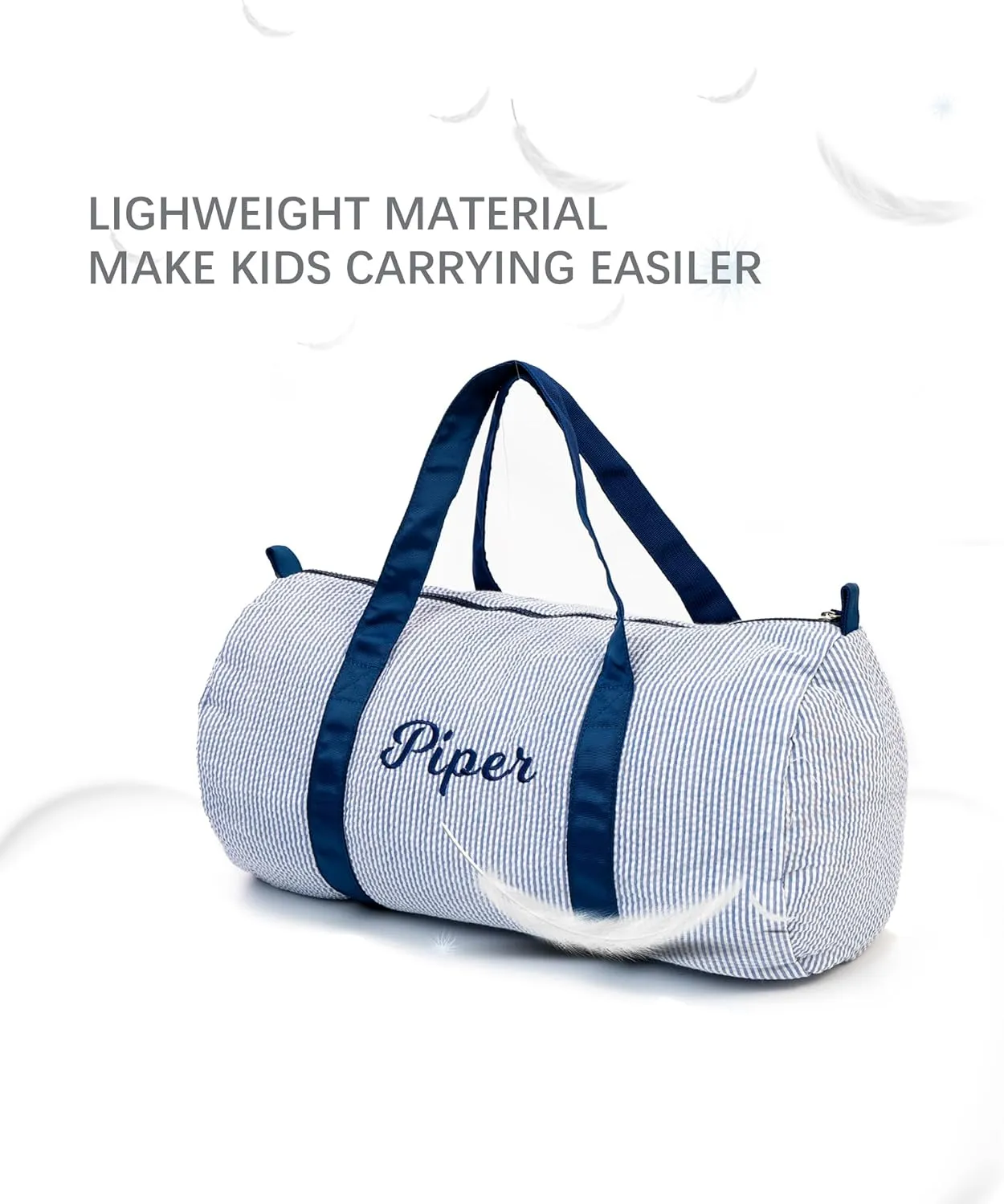 Personalized Kids Overnight Seersucker Duffle Bag - Lightweight Weekender for Toddler Boys, Baby Weekend Beach Sleepover, Daycare - New Born Gifts (Blue)
