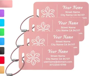 Personalized Luggage Tags, Custom Luggage Tags 4 Pack TSA Approved Double Sided Laser Engraving, Metal Luggage Tag for Suitcases with Stainless Loops, Name Tag for Bags, Backpacks (Pink, Small)