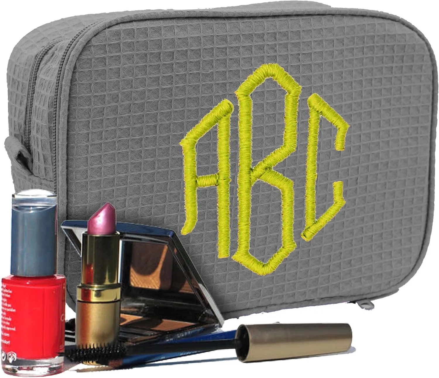 Personalized Makeup Bag - Bridesmaid Make Up Cosmetic Case - Monogrammed and Embroidered (Grey)