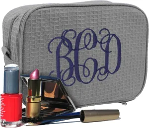 Personalized Makeup Bag - Bridesmaid Make Up Cosmetic Case - Monogrammed and Embroidered (Grey)