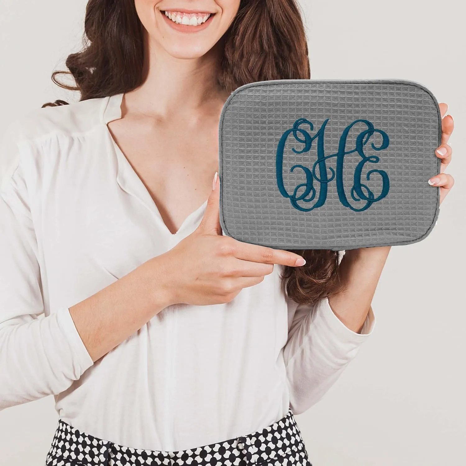 Personalized Makeup Bag - Bridesmaid Make Up Cosmetic Case - Monogrammed and Embroidered (Grey)