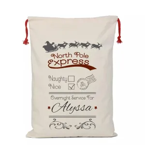 Personalized North Pole Mail Express Delivery Bag | Custom Santa Sack Gift Bag | Choose Your Design (Santa Sleigh Express)