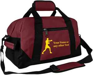 Personalized Passion Small Sports Duffel Bags for Kids - 14” Waterproof Travel Duffle with Embroidered Name & Boxing Design - Maroon Two-Toned Kids Weekender Bag for Boys and Girls