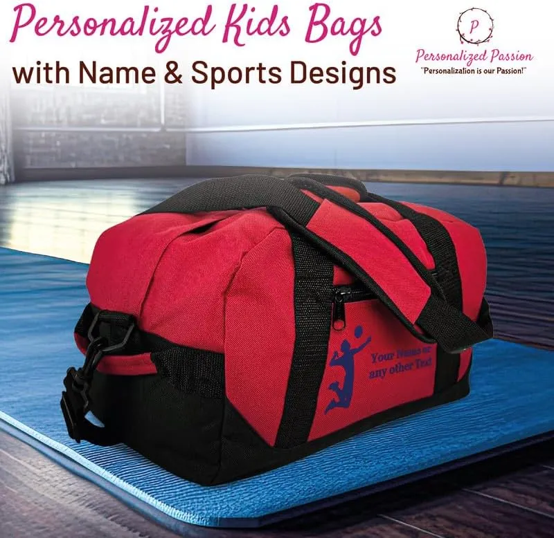 Personalized Passion Small Sports Duffel Bags for Kids - 14” Waterproof Travel Duffle with Embroidered Name & Boxing Design - Maroon Two-Toned Kids Weekender Bag for Boys and Girls