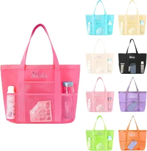 Personalized Pink Beach Bag with Embroidered Name,Foldable Travel Tote，Custom Tote Bag Travel Essential