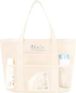 Personalized Pink Beach Bag with Embroidered Name,Foldable Travel Tote，Custom Tote Bag Travel Essential
