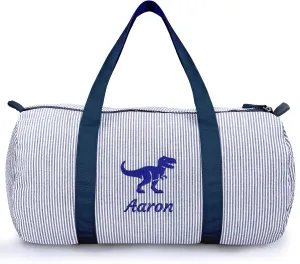 Personalized Seersucker Kids Duffel Bag, Girls Dance Bag with Embroidered Name, Small Lightweight Toddler Travel Bag for Ballet Gym, Overnight Weekender Carry on Bag for Girls Boys(Blue)