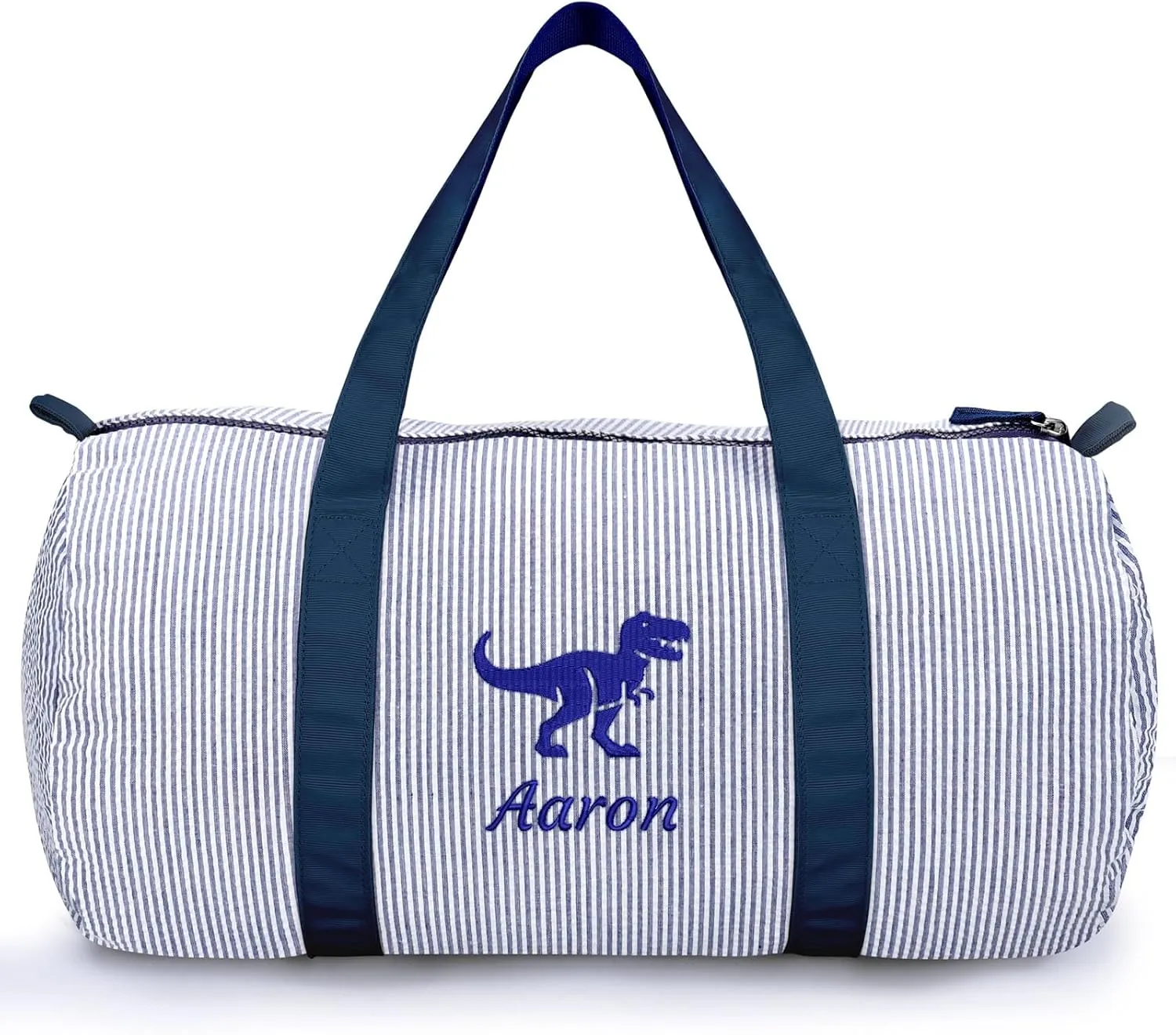 Personalized Seersucker Kids Duffel Bag, Girls Dance Bag with Embroidered Name, Small Lightweight Toddler Travel Bag for Ballet Gym, Overnight Weekender Carry on Bag for Girls Boys(Blue)