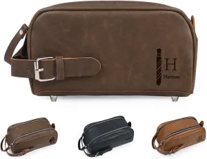 Personalized Toiletry Bag for Men, Custom Engraved Travel Dopp Kit Bag, Customized Name Initials Gift for Dad, Boyfriend, Husband Father's Day, Wedding, Birthday(Dark Brown)