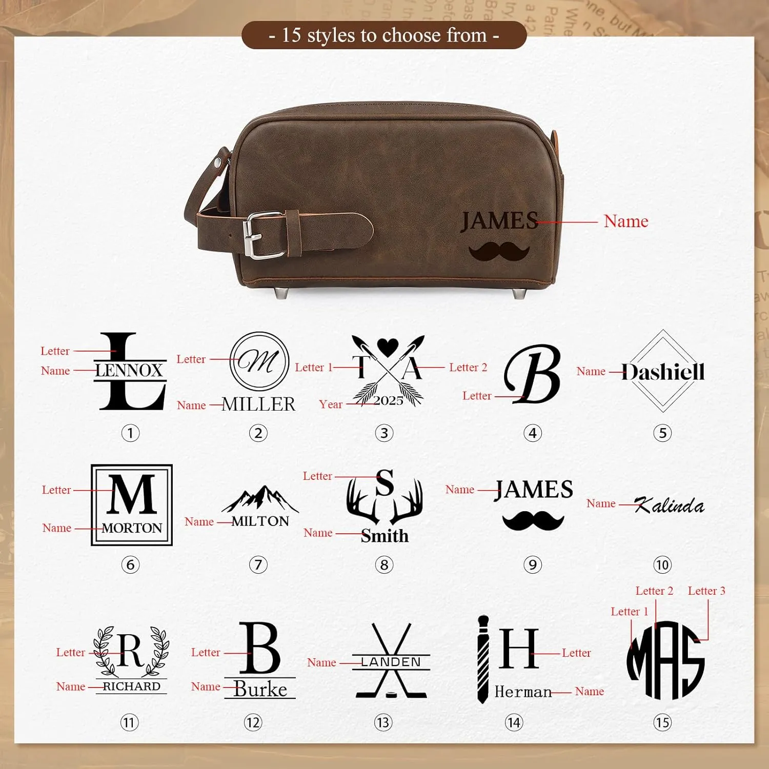 Personalized Toiletry Bag for Men, Custom Engraved Travel Dopp Kit Bag, Customized Name Initials Gift for Dad, Boyfriend, Husband Father's Day, Wedding, Birthday(Dark Brown)