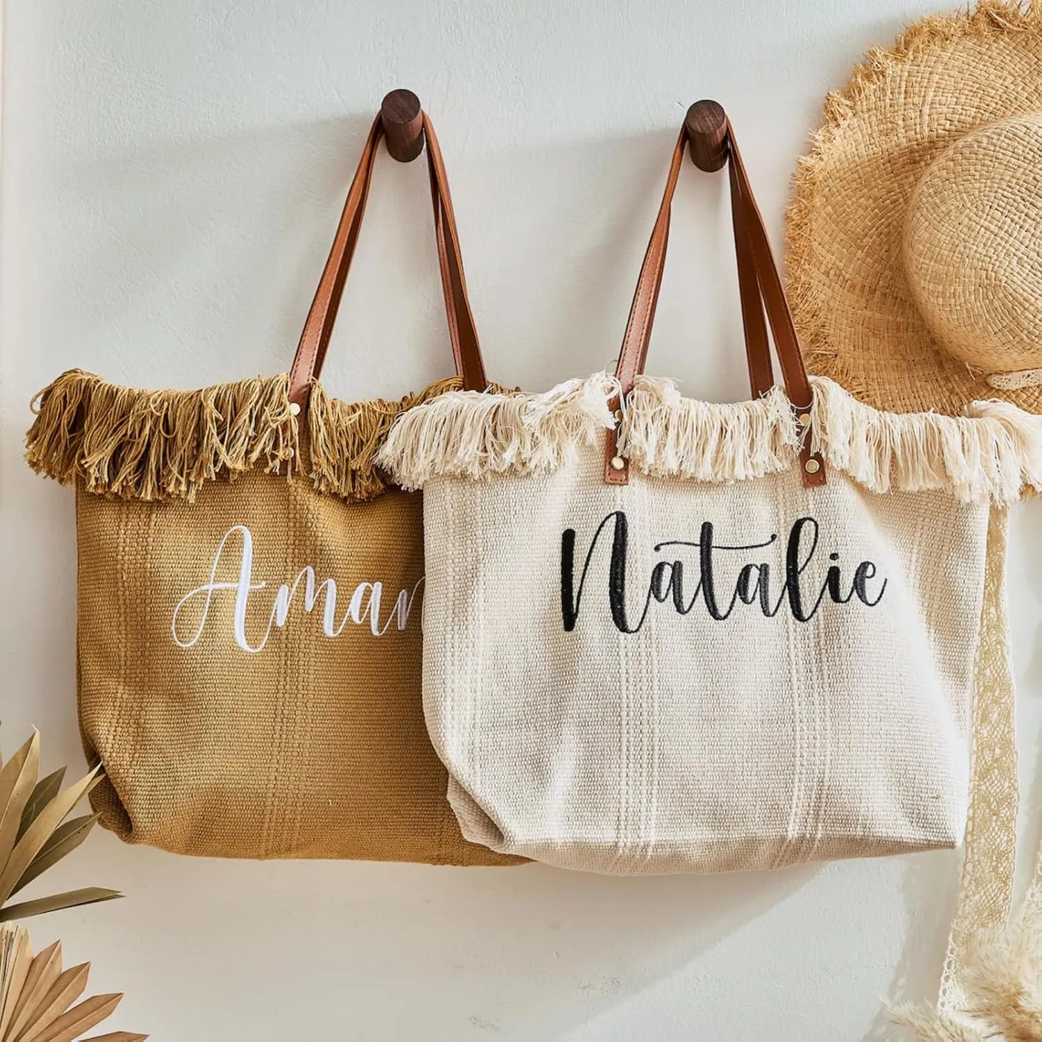 Personalized Tote Bags for Women, Customized Bags with Name/Text, Personalized Embroidered Straw Beach Purses