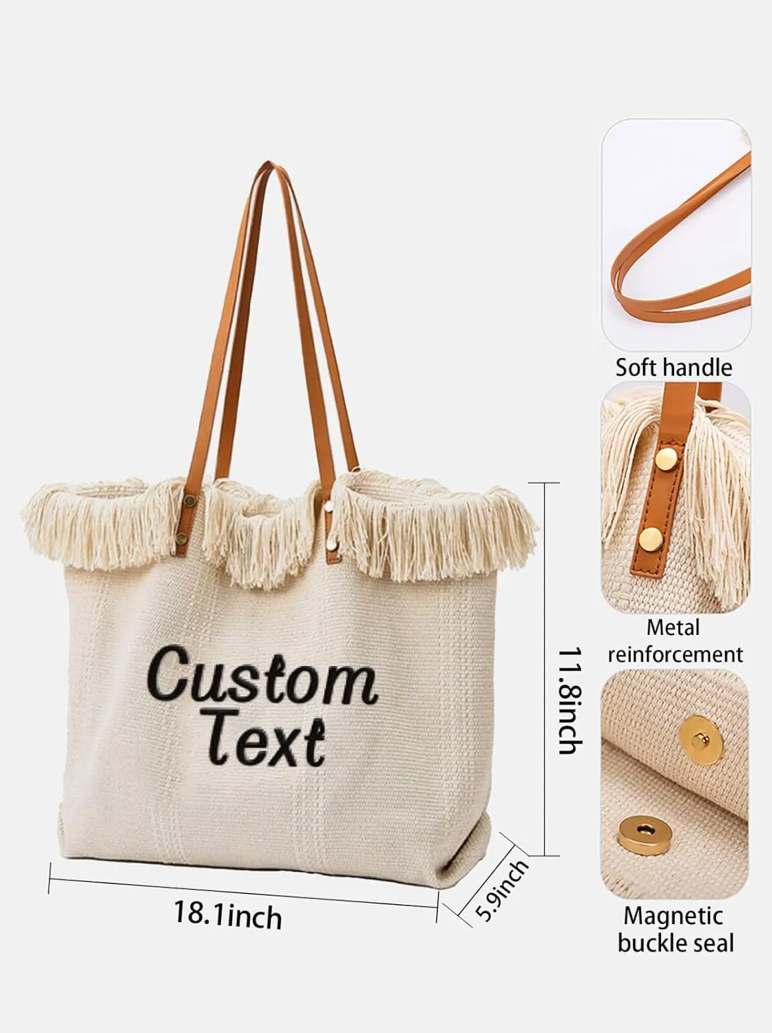 Personalized Tote Bags for Women, Customized Bags with Name/Text, Personalized Embroidered Straw Beach Purses