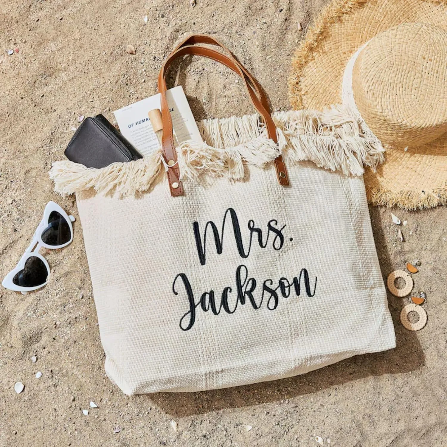 Personalized Tote Bags for Women, Customized Bags with Name/Text, Personalized Embroidered Straw Beach Purses