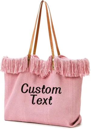 Personalized Tote Bags for Women, Customized Bags with Name/Text, Personalized Embroidered Straw Beach Purses