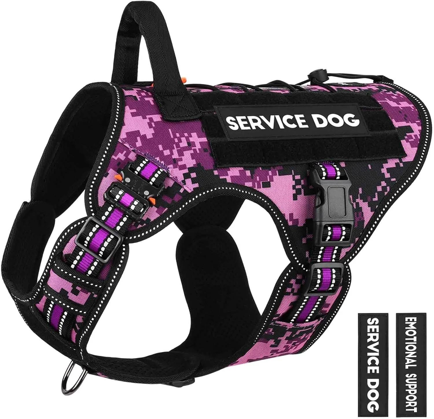 PETNANNY Tactical Dog Harness Reflective with ID Card,Service Dog Vest Harness for Medium Large Dogs,Emotional Support Vest with Padded Handle，2 Reflective Patches for Training Hunting（Purple Camo,L）