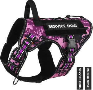 PETNANNY Tactical Dog Harness Reflective with ID Card,Service Dog Vest Harness for Medium Large Dogs,Emotional Support Vest with Padded Handle，2 Reflective Patches for Training Hunting（Purple Camo,L）