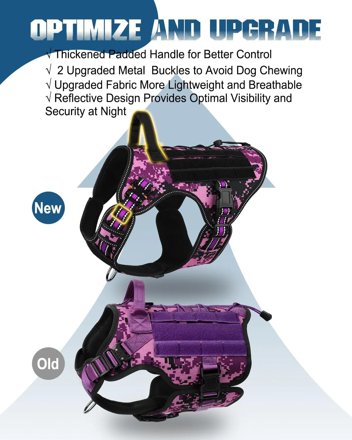 PETNANNY Tactical Dog Harness Reflective with ID Card,Service Dog Vest Harness for Medium Large Dogs,Emotional Support Vest with Padded Handle，2 Reflective Patches for Training Hunting（Purple Camo,L）