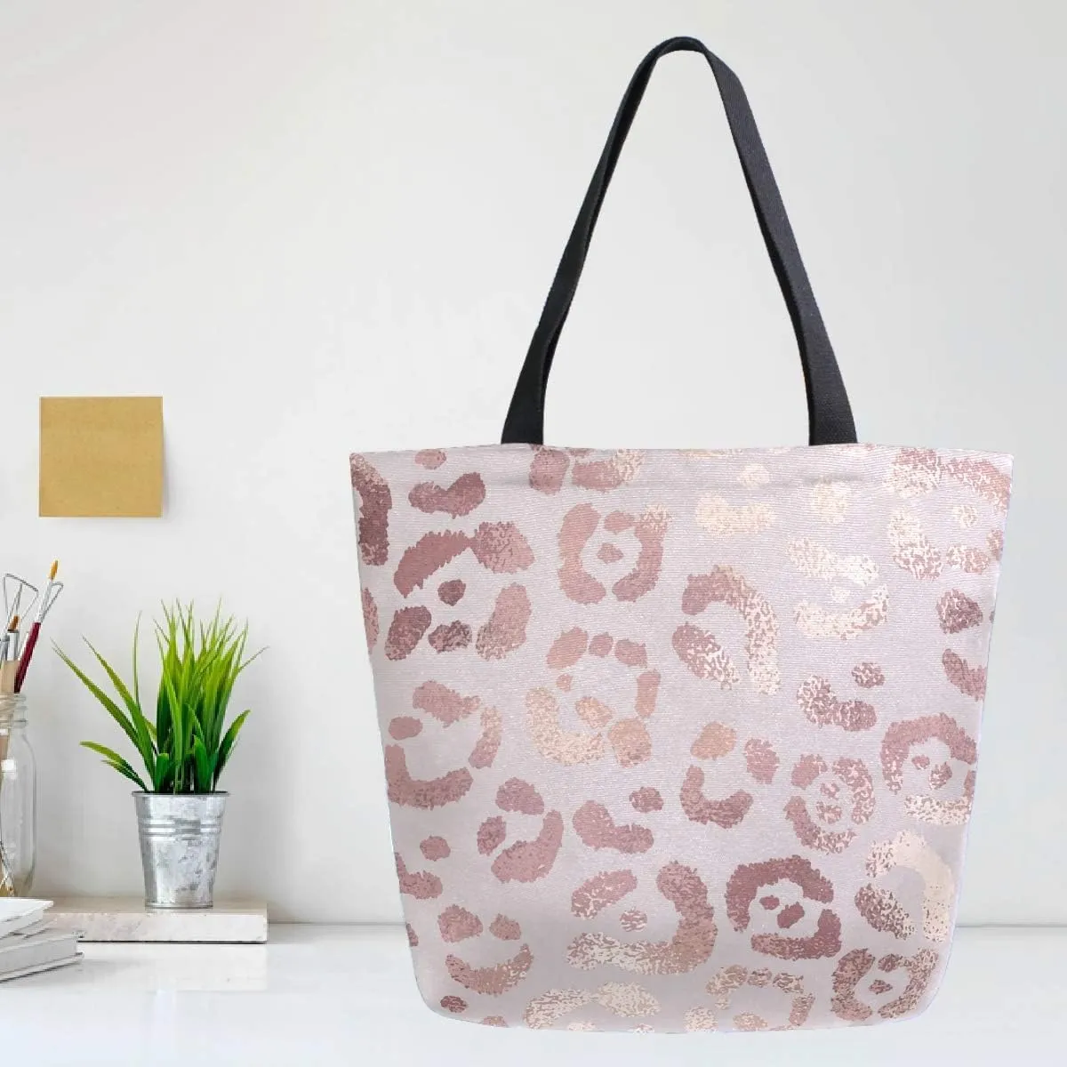 Pfrewn Leopard Canvas Tote Bag Large Grocery Bag Reusable Beach Shopping Bag Heavy Duty Washable Shoulder Bags Handbag with Handles
