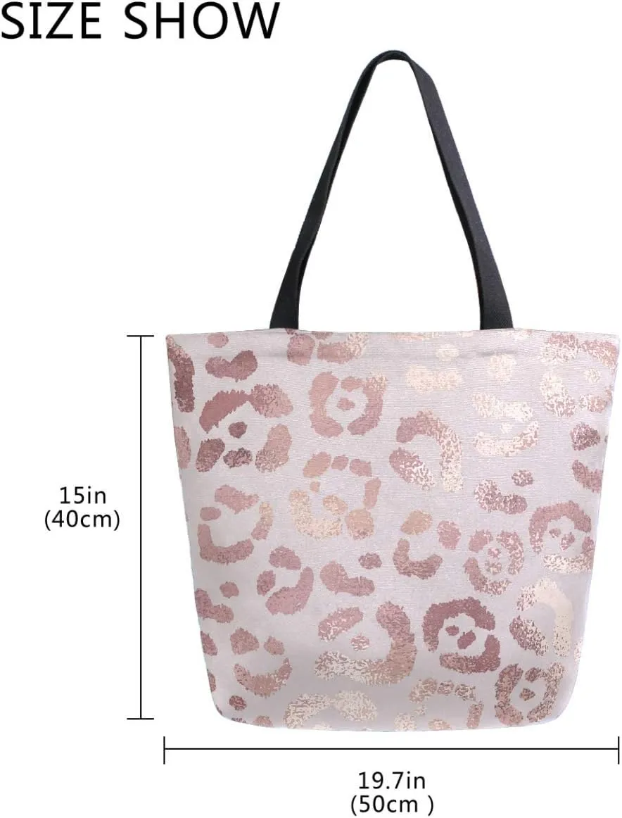 Pfrewn Leopard Canvas Tote Bag Large Grocery Bag Reusable Beach Shopping Bag Heavy Duty Washable Shoulder Bags Handbag with Handles