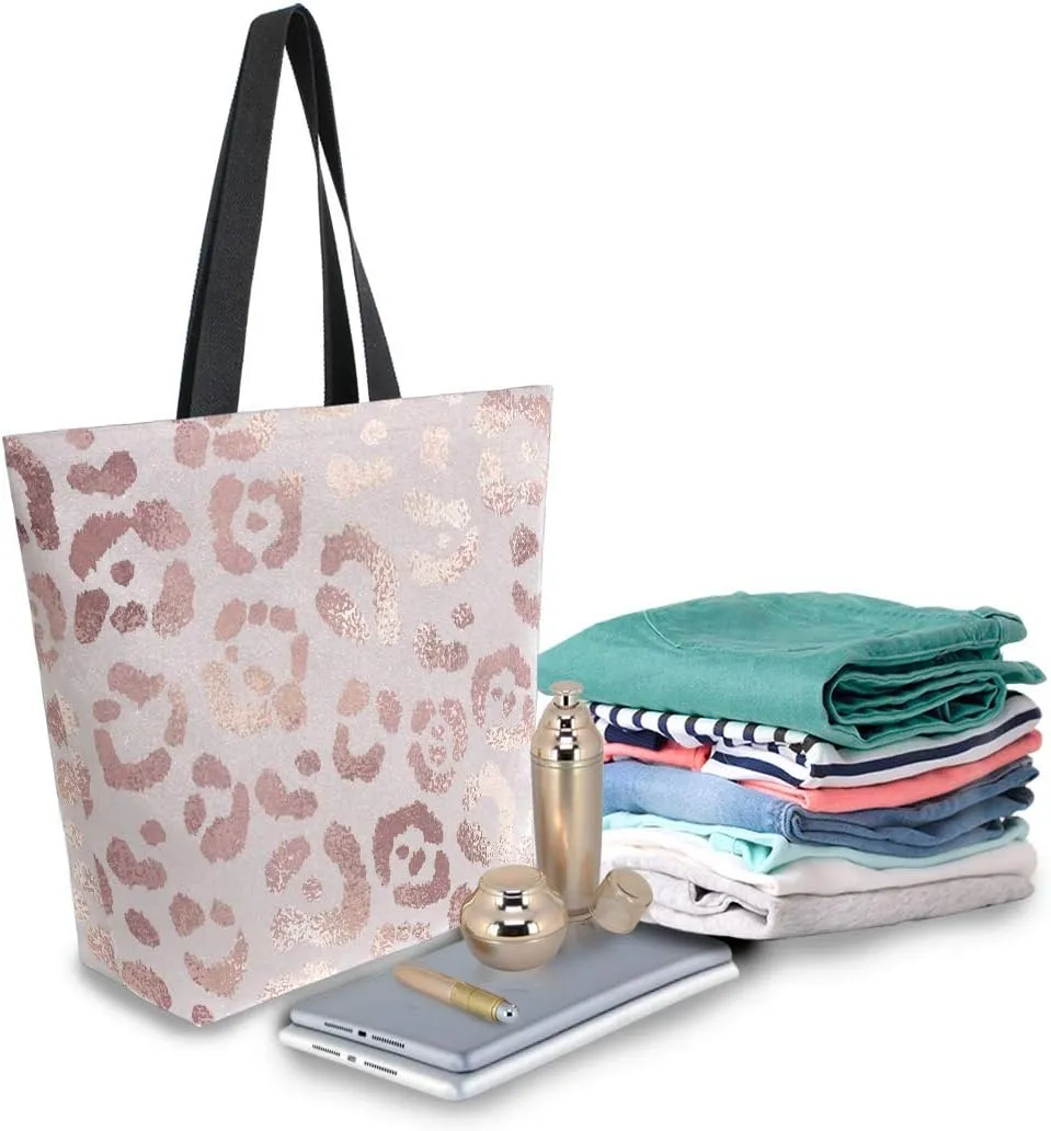 Pfrewn Leopard Canvas Tote Bag Large Grocery Bag Reusable Beach Shopping Bag Heavy Duty Washable Shoulder Bags Handbag with Handles