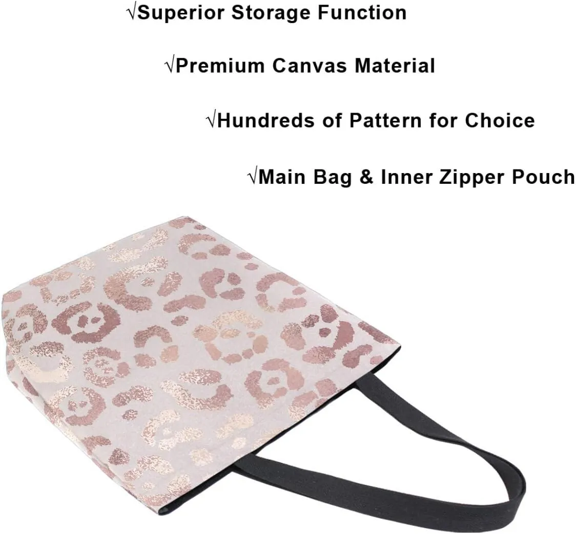 Pfrewn Leopard Canvas Tote Bag Large Grocery Bag Reusable Beach Shopping Bag Heavy Duty Washable Shoulder Bags Handbag with Handles
