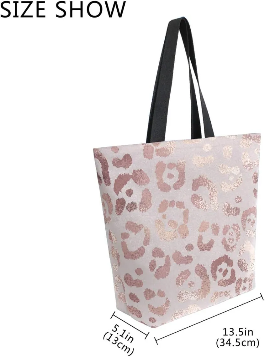 Pfrewn Leopard Canvas Tote Bag Large Grocery Bag Reusable Beach Shopping Bag Heavy Duty Washable Shoulder Bags Handbag with Handles