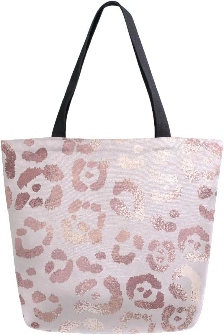 Pfrewn Leopard Canvas Tote Bag Large Grocery Bag Reusable Beach Shopping Bag Heavy Duty Washable Shoulder Bags Handbag with Handles