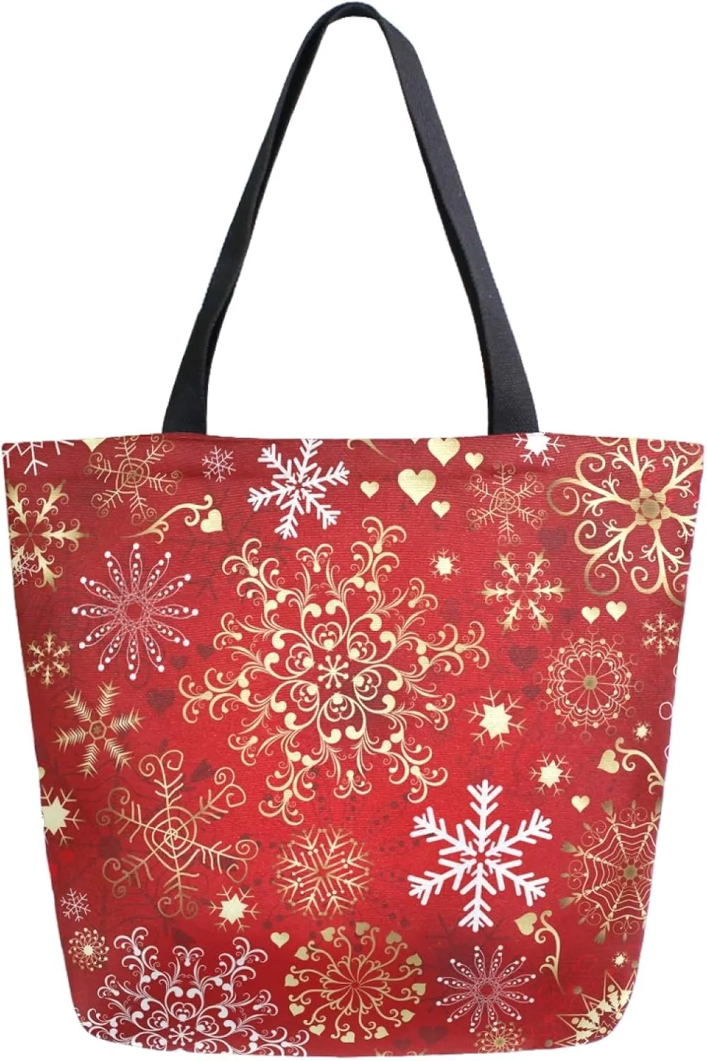 Pfrewn Winter Snowflake Red Sparkle Extra Large Grocery Bag Christmas Snowflakes Reusable Canvas Tote Bag Casual Beach Shopping Tote Heavy Duty Washable Shoulder Bags Handbag with Handles