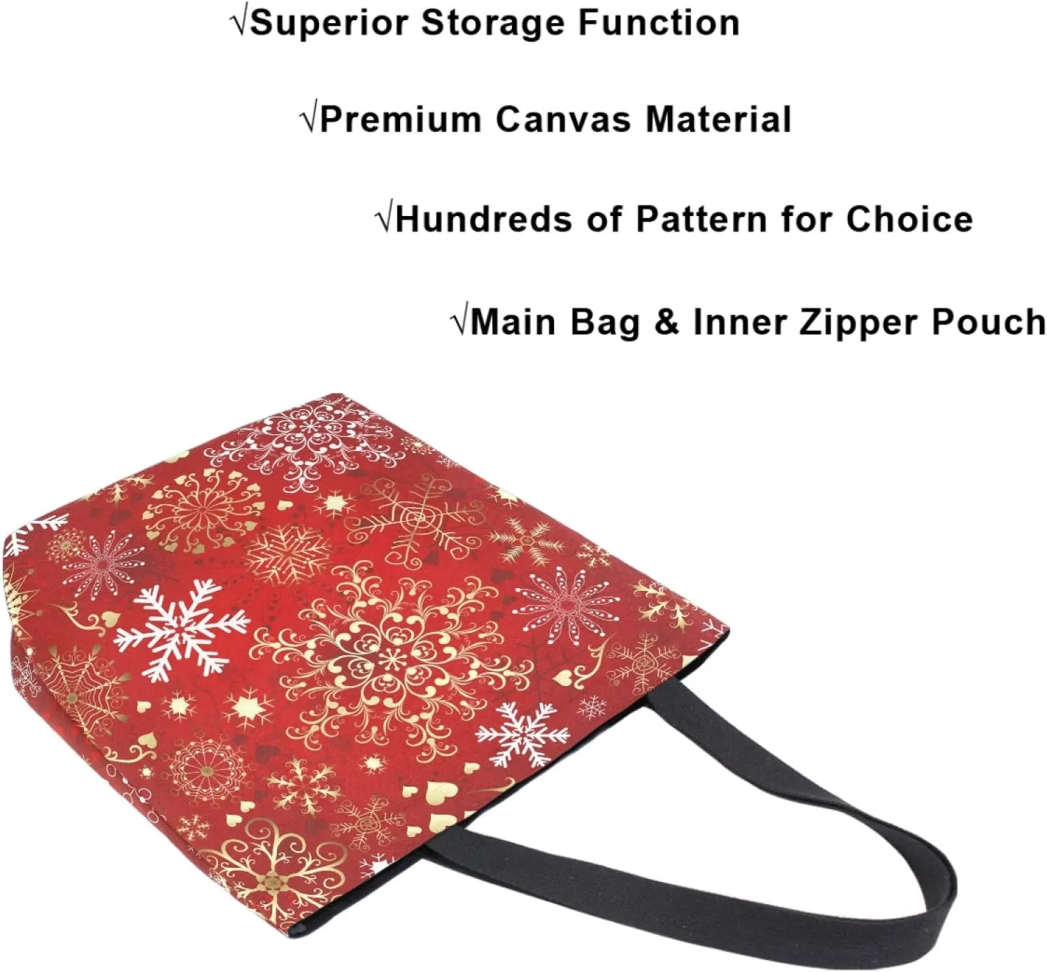 Pfrewn Winter Snowflake Red Sparkle Extra Large Grocery Bag Christmas Snowflakes Reusable Canvas Tote Bag Casual Beach Shopping Tote Heavy Duty Washable Shoulder Bags Handbag with Handles