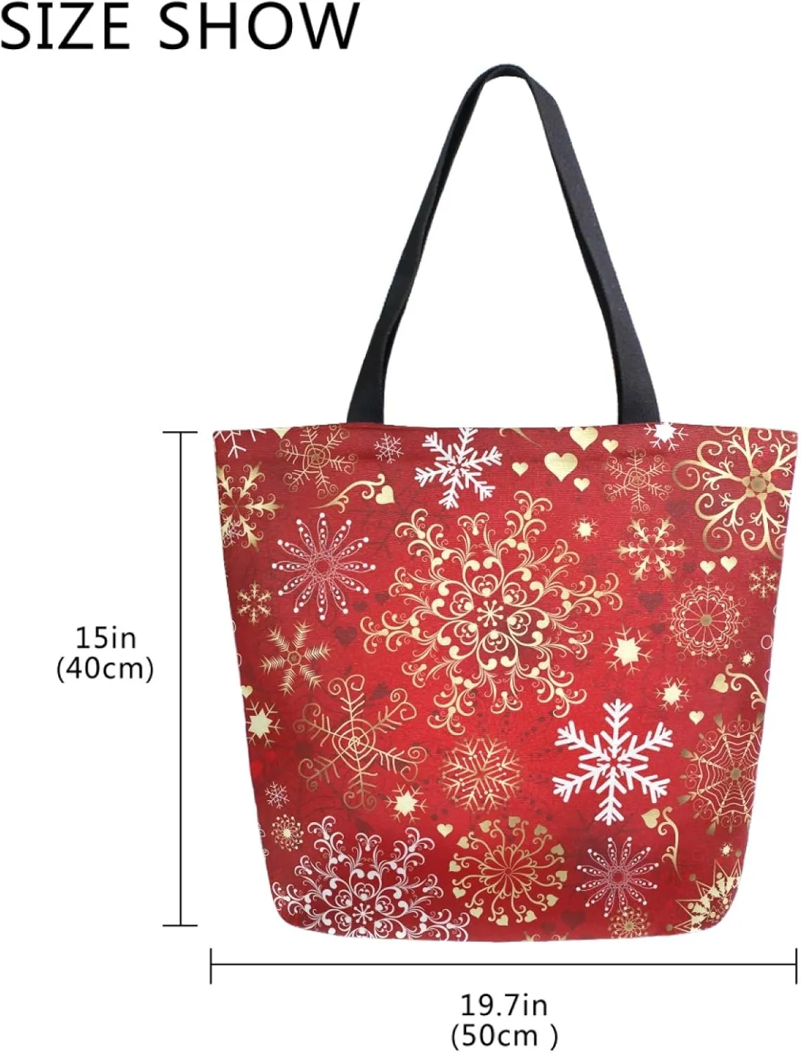 Pfrewn Winter Snowflake Red Sparkle Extra Large Grocery Bag Christmas Snowflakes Reusable Canvas Tote Bag Casual Beach Shopping Tote Heavy Duty Washable Shoulder Bags Handbag with Handles
