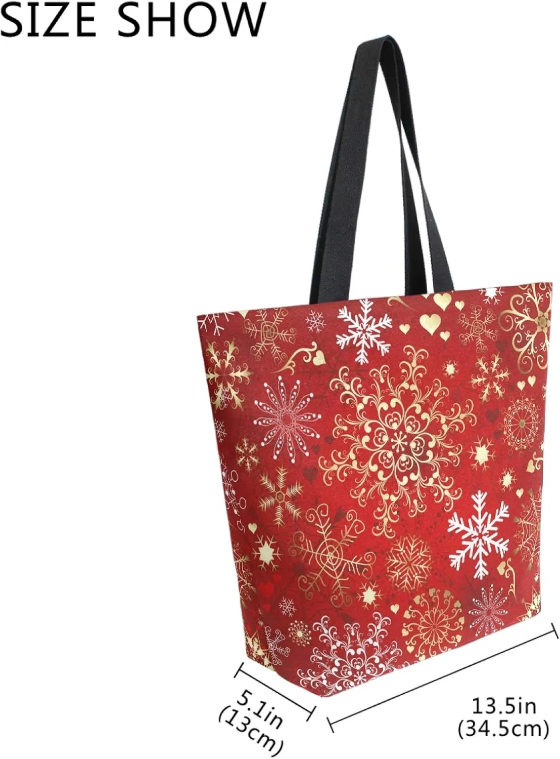Pfrewn Winter Snowflake Red Sparkle Extra Large Grocery Bag Christmas Snowflakes Reusable Canvas Tote Bag Casual Beach Shopping Tote Heavy Duty Washable Shoulder Bags Handbag with Handles